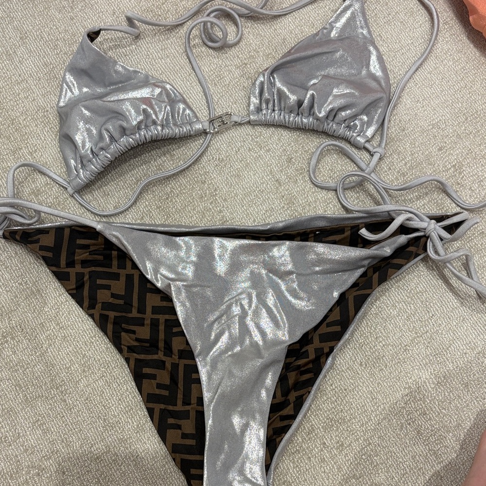 Silver and Brown Bikini Set